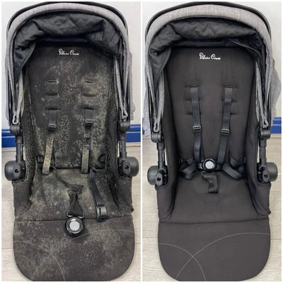 Silver Cross pram before and after deep cleaning