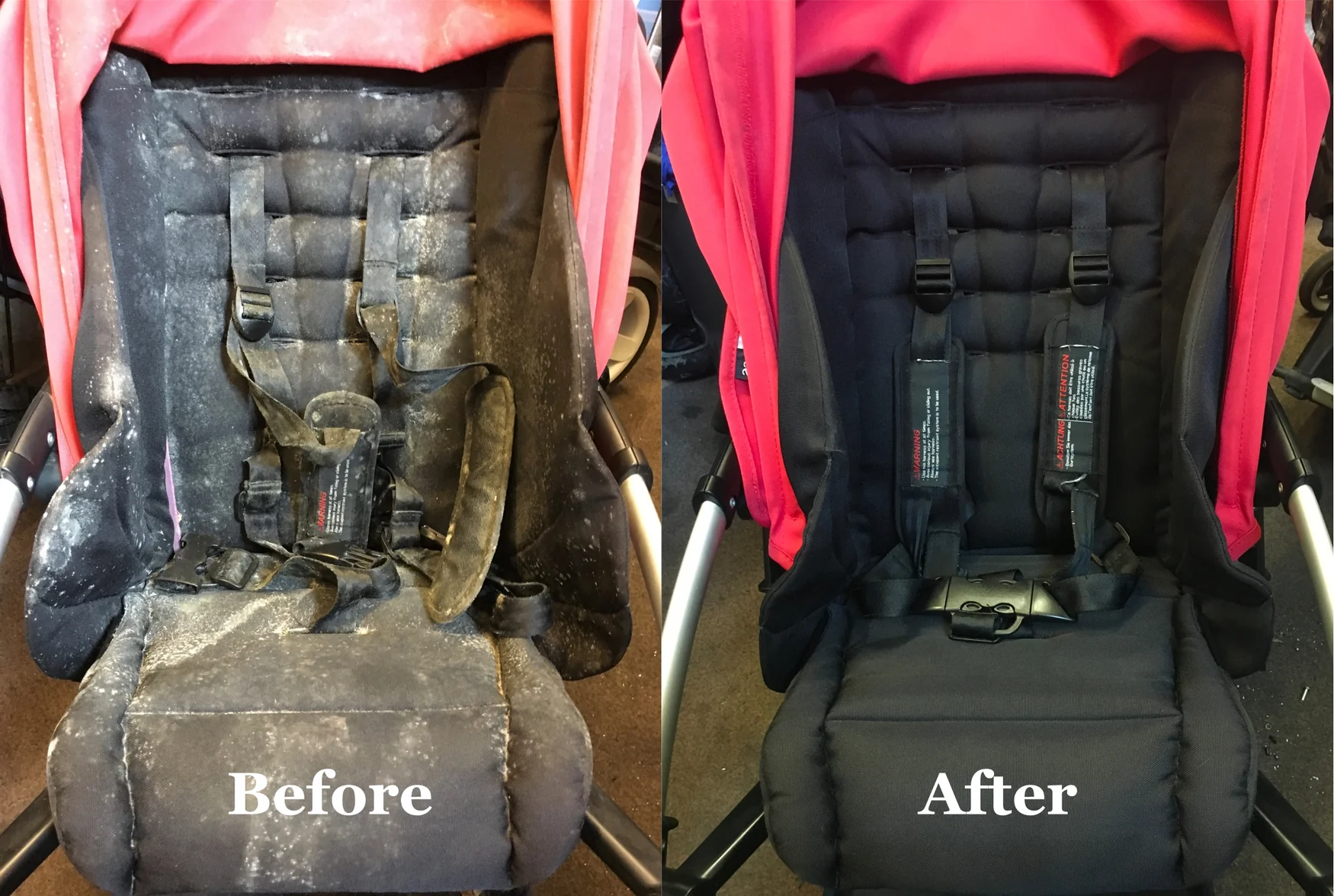 Pushchair restoration from dirty to spotless